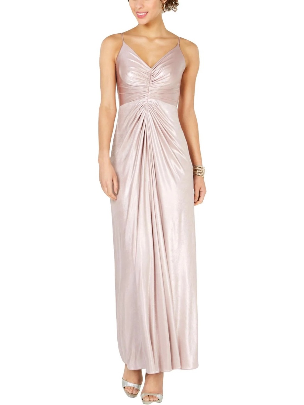 Adrianna Papell Rose Gold Metallic Satin Draped Dress